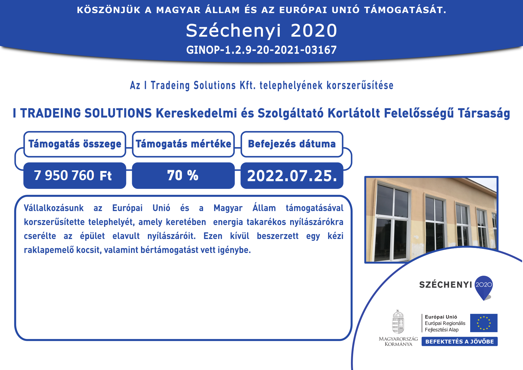 Széchenyi 2020 Telephely korszerűsítése